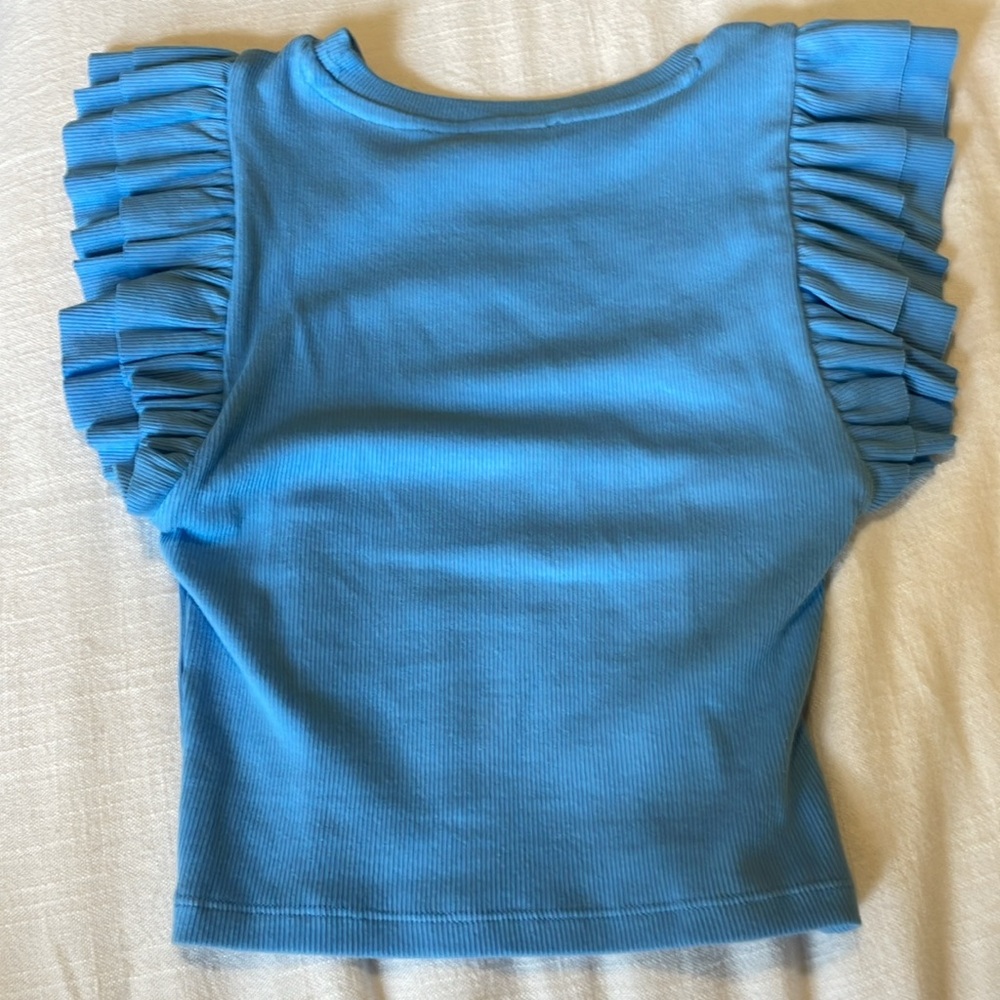 Zara Blue Ruffle Top - Picture 2 of 4